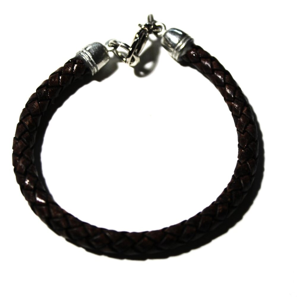 Black Leather Woven Men's Bracelet